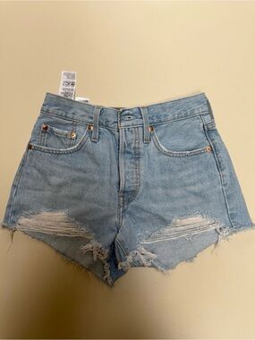 Levi's Light Blue Distressed Denim Cutoff Shorts